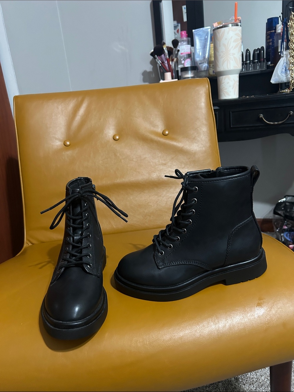 Madden Girl Black Lace-Up Platform Combat Boots